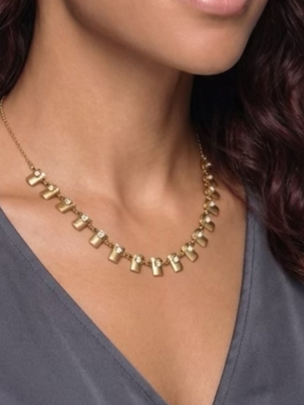 JC Vintage Y2K Brushed Gold Tone and Rhinestone Collar Necklace Quiet Luxury